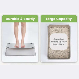 Extra - Large Semi - Enclosed Stainless Steel Litter Box with Splash Guard Design | Higooga