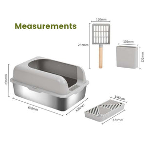 Extra - Large Semi - Enclosed Stainless Steel Litter Box with Splash Guard Design | Higooga