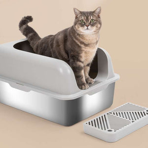 Extra - Large Semi - Enclosed Stainless Steel Litter Box with Splash Guard Design | Higooga