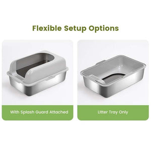 Extra - Large Semi - Enclosed Stainless Steel Litter Box with Splash Guard Design | Higooga