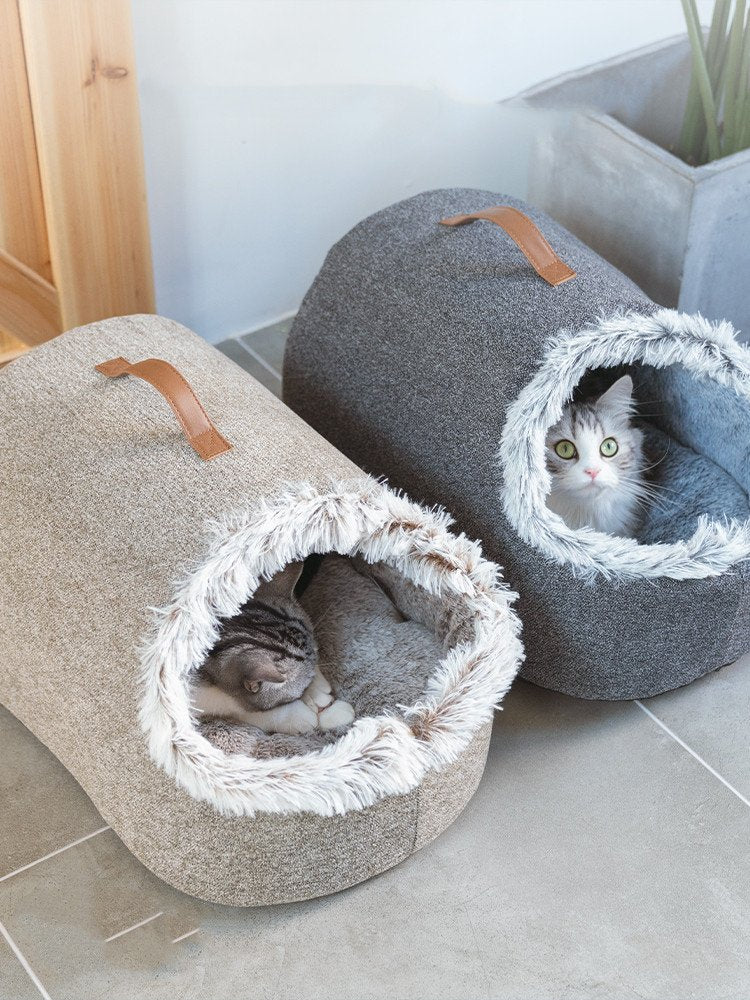 Large Enclosed Soft Fleece Cat Bed | Higooga