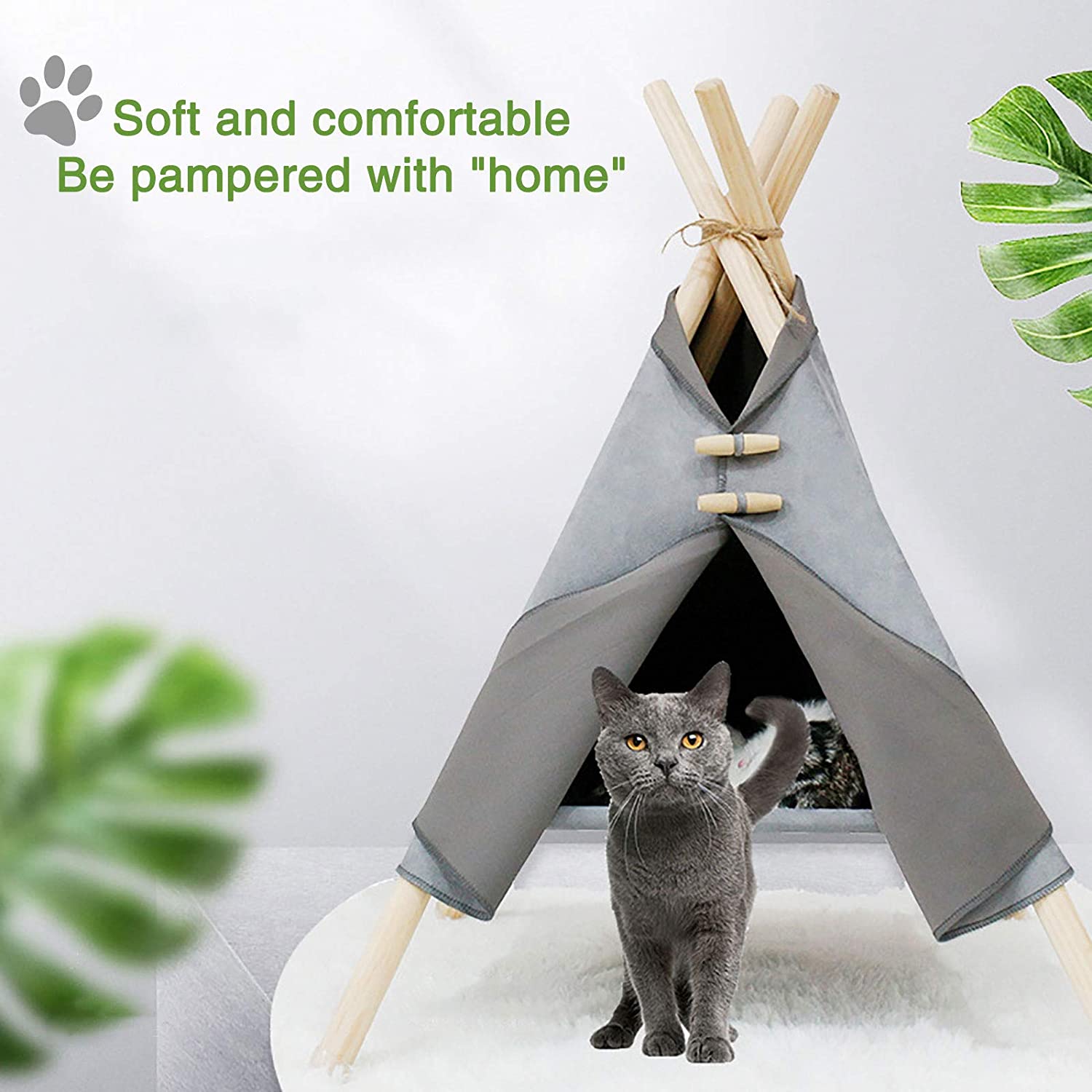 Portable Pine Wood Teepee Tent For Pets - Beds & Furniture - Higooga