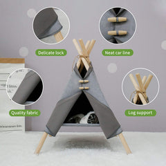 Portable Pine Wood Teepee Tent For Pets - Beds & Furniture - Higooga