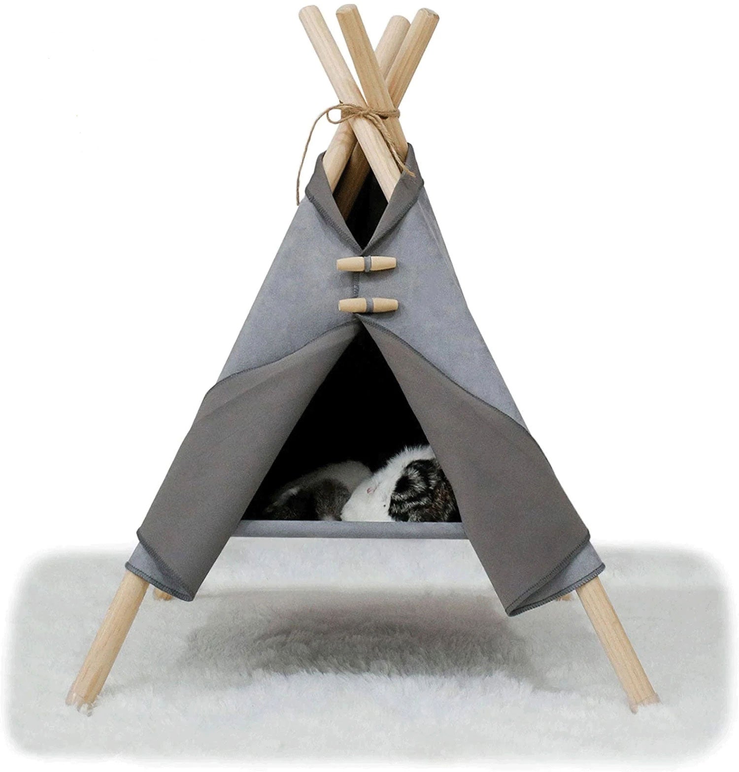 Portable Pine Wood Teepee Tent For Pets - Beds & Furniture - Higooga