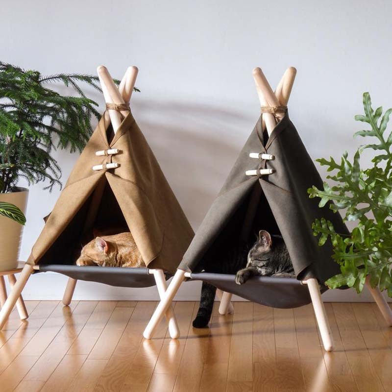 Portable Pine Wood Teepee Tent For Pets - Beds & Furniture - Higooga