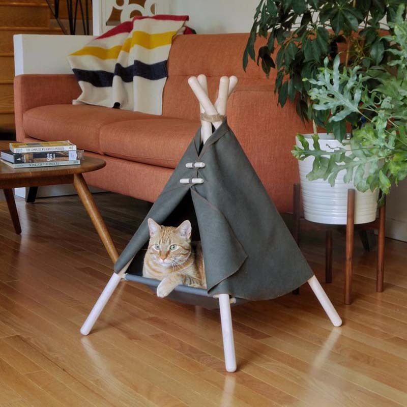 Portable Pine Wood Teepee Tent For Pets - Beds & Furniture - Higooga