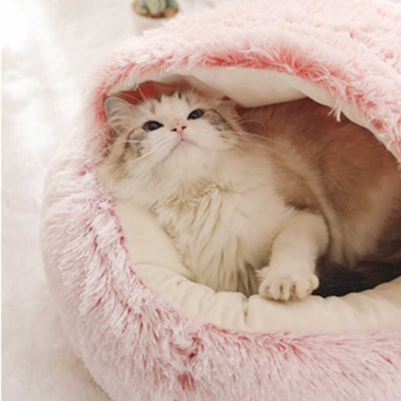 Soft Plush Pet Cave Bed for Small Cats & Dogs - Beds & Furniture - Higooga