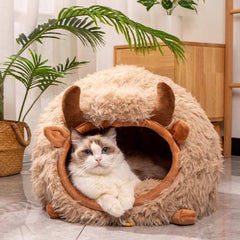 Cozy Plush Farmhouse Cat Cave Bed | Higooga