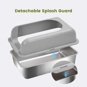 Extra - Large Semi - Enclosed Stainless Steel Litter Box with Splash Guard Design | Higooga