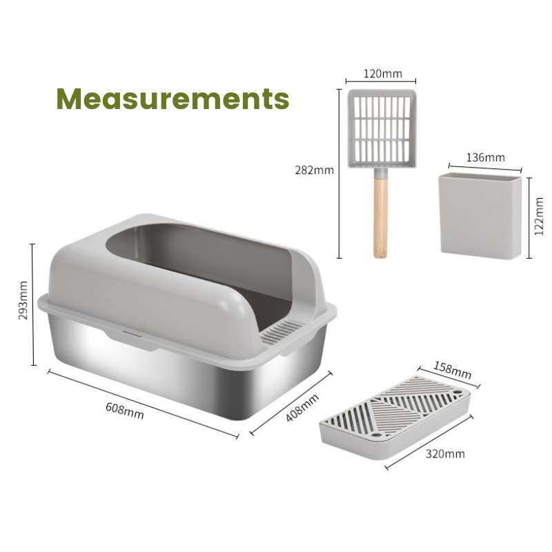 Extra - Large Semi - Enclosed Stainless Steel Litter Box with Splash Guard Design | Higooga