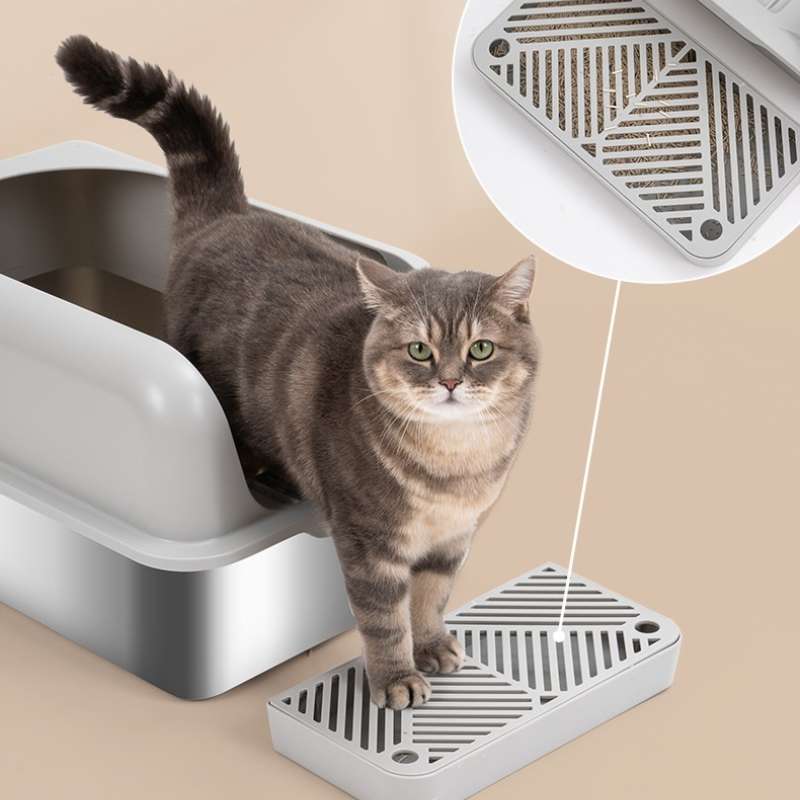 Extra - Large Semi - Enclosed Stainless Steel Litter Box with Splash Guard Design | Higooga