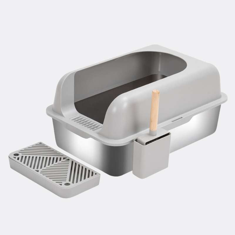 Extra - Large Semi - Enclosed Stainless Steel Litter Box with Splash Guard Design | Higooga