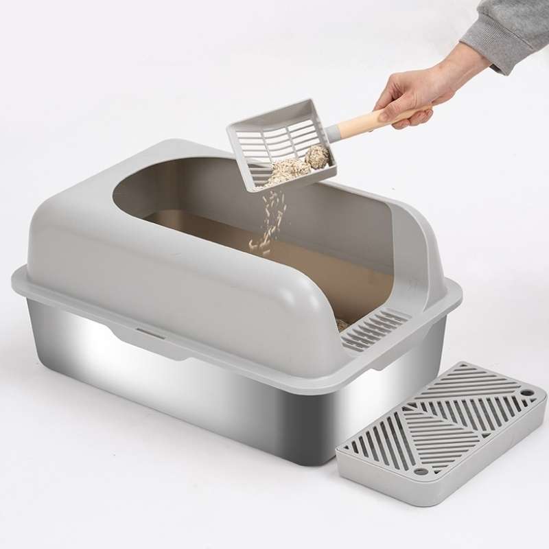 Extra - Large Semi - Enclosed Stainless Steel Litter Box with Splash Guard Design | Higooga