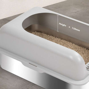 Extra - Large Semi - Enclosed Stainless Steel Litter Box with Splash Guard Design | Higooga