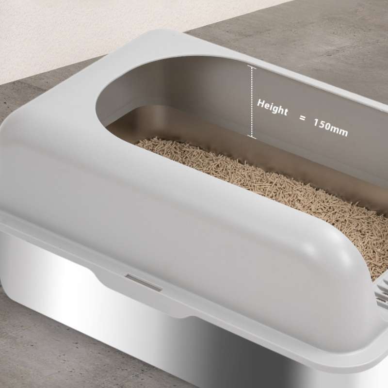 Extra - Large Semi - Enclosed Stainless Steel Litter Box with Splash Guard Design | Higooga