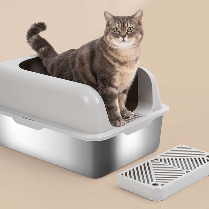 Extra - Large Semi - Enclosed Stainless Steel Litter Box with Splash Guard Design | Higooga
