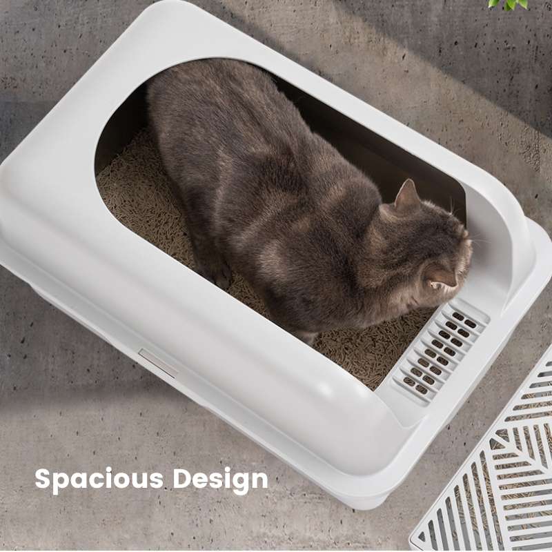 Extra - Large Semi - Enclosed Stainless Steel Litter Box with Splash Guard Design | Higooga