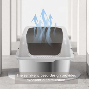 Extra - Large Semi - Enclosed Stainless Steel Litter Box with Splash Guard Design | Higooga