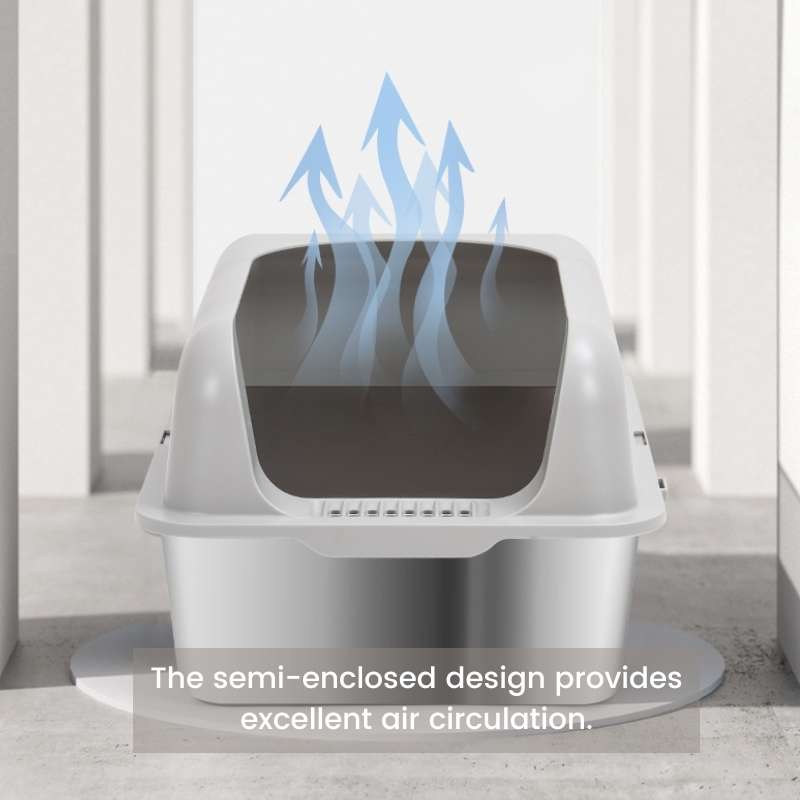 Extra - Large Semi - Enclosed Stainless Steel Litter Box with Splash Guard Design | Higooga