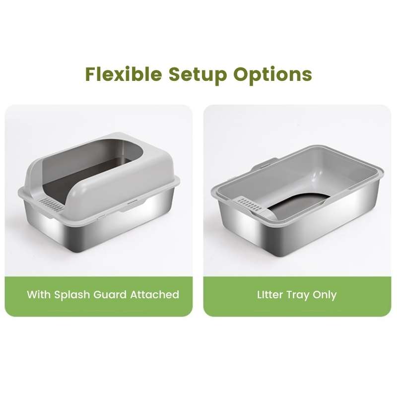 Extra - Large Semi - Enclosed Stainless Steel Litter Box with Splash Guard Design | Higooga