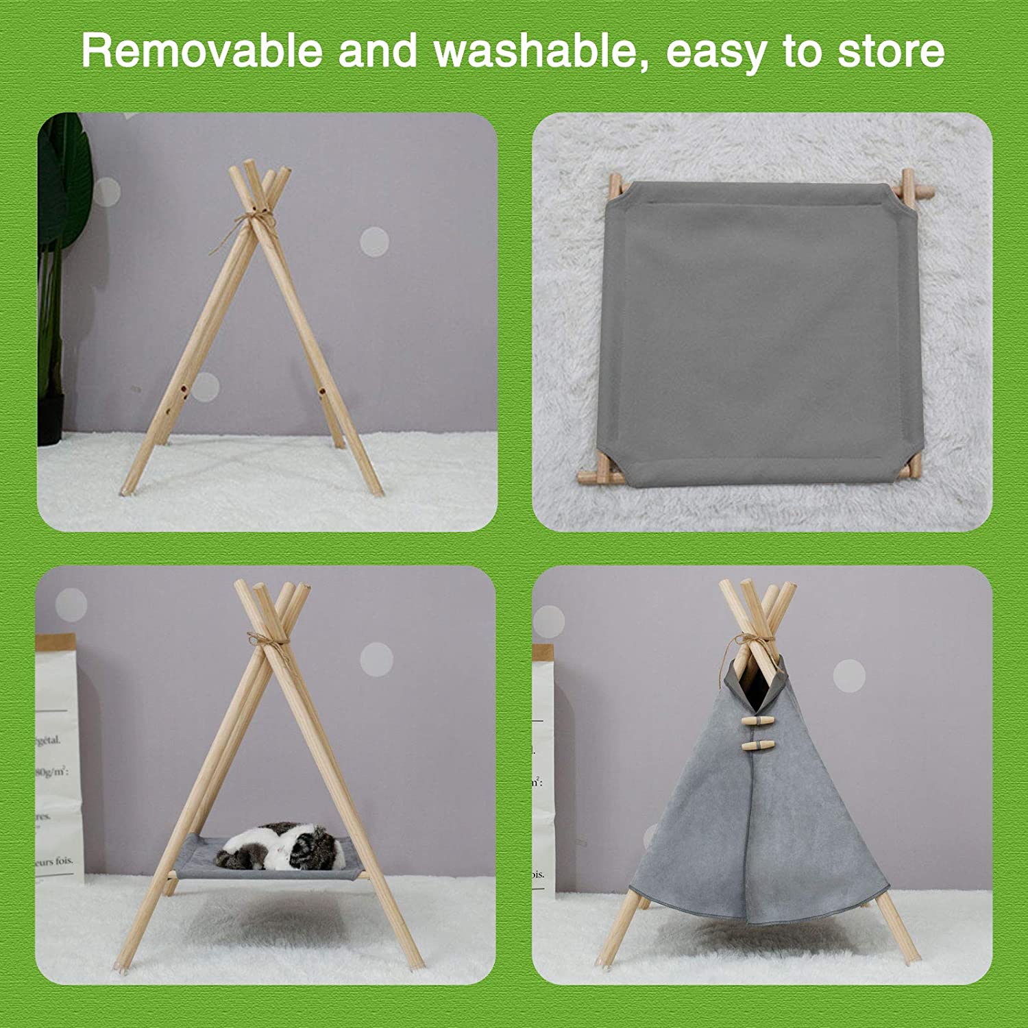 Portable Pine Wood Teepee Tent For Pets - Beds & Furniture - Higooga