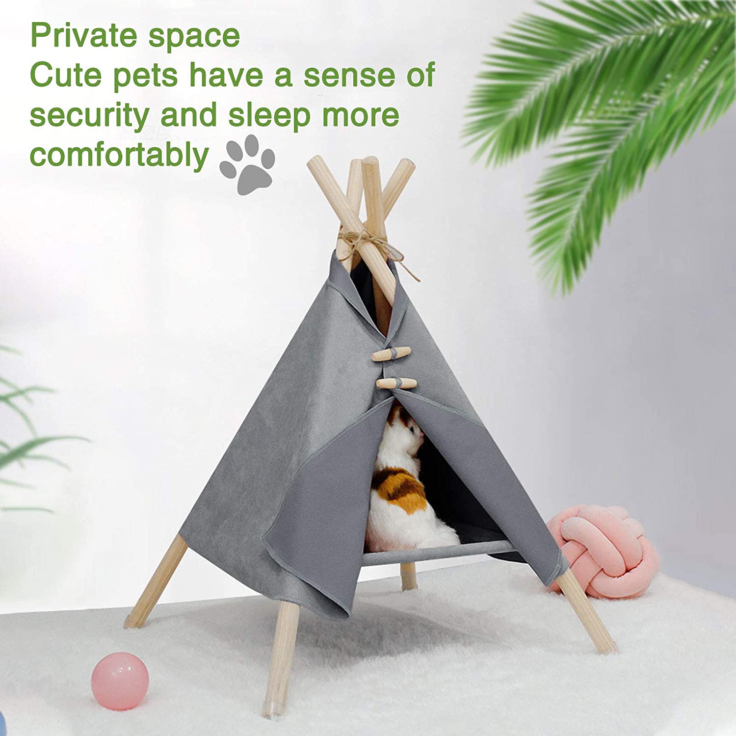 Portable Pine Wood Teepee Tent For Pets - Beds & Furniture - Higooga