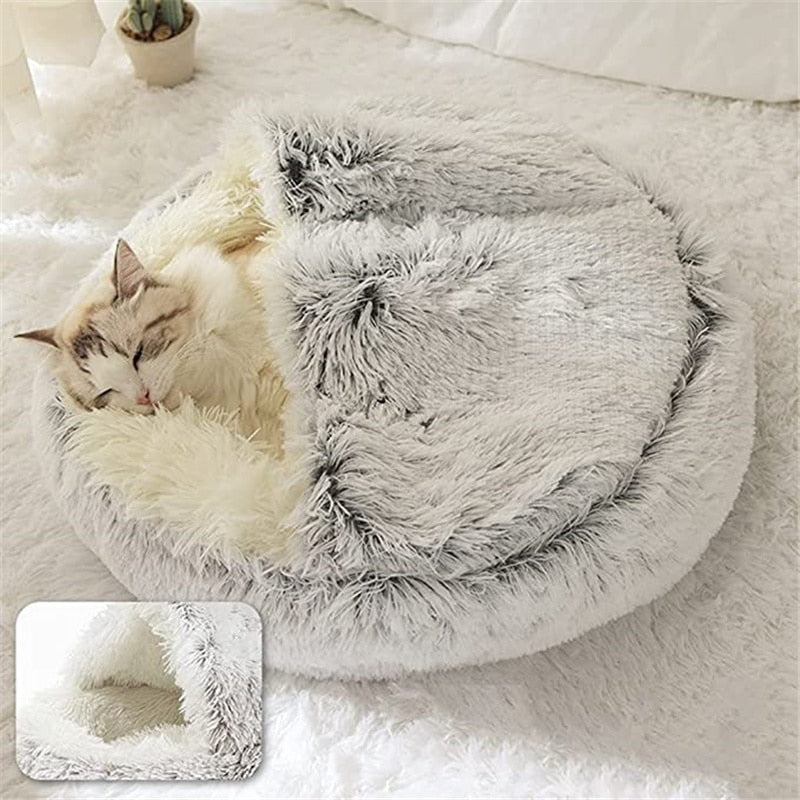 Soft Plush Pet Cave Bed for Large Cats & Medium Dogs - Beds & Furniture - Higooga