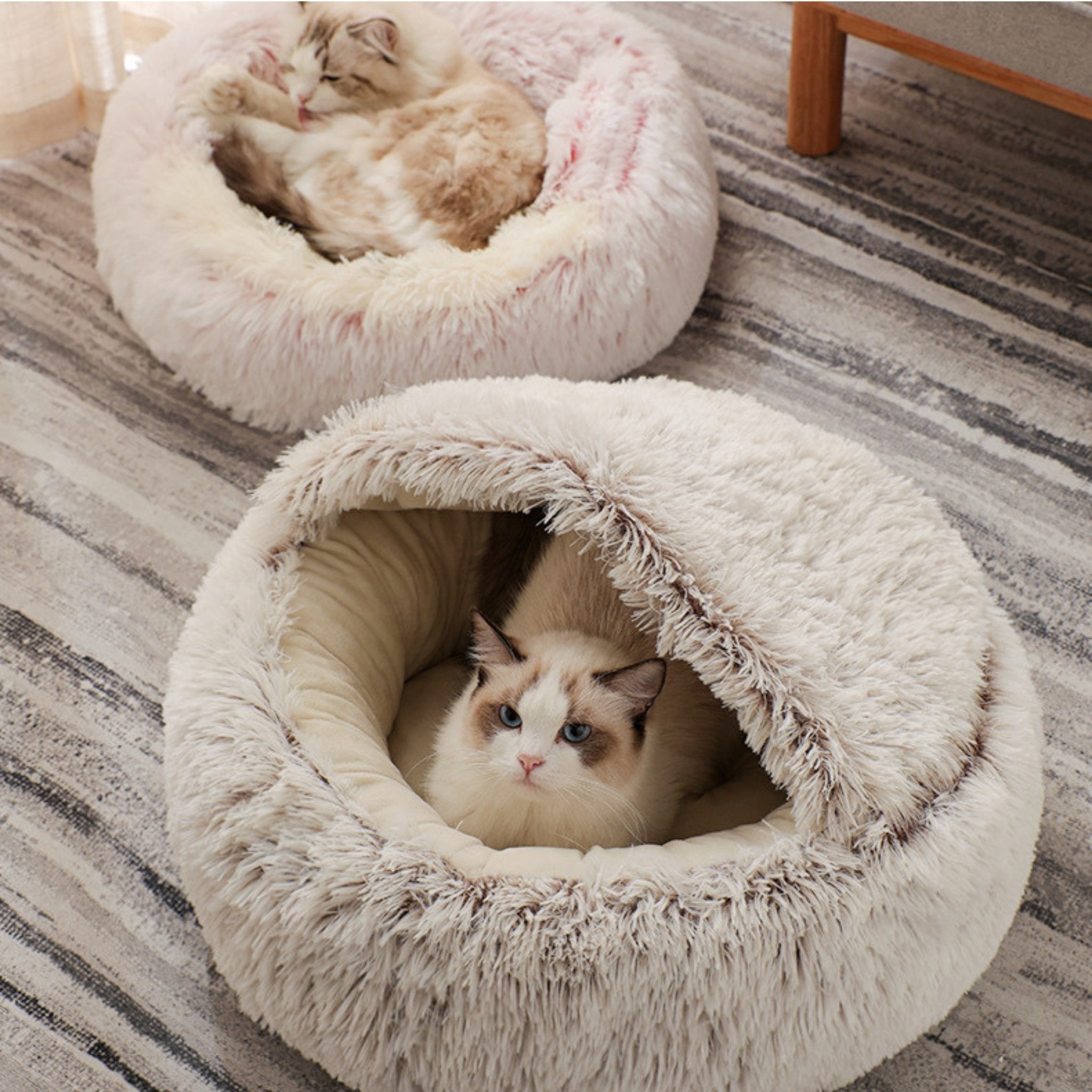 Soft Plush Pet Cave Bed for Large Cats & Medium Dogs - Beds & Furniture - Higooga