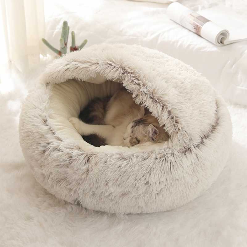 Soft Plush Pet Cave Bed for Large Cats & Medium Dogs - Beds & Furniture - Higooga